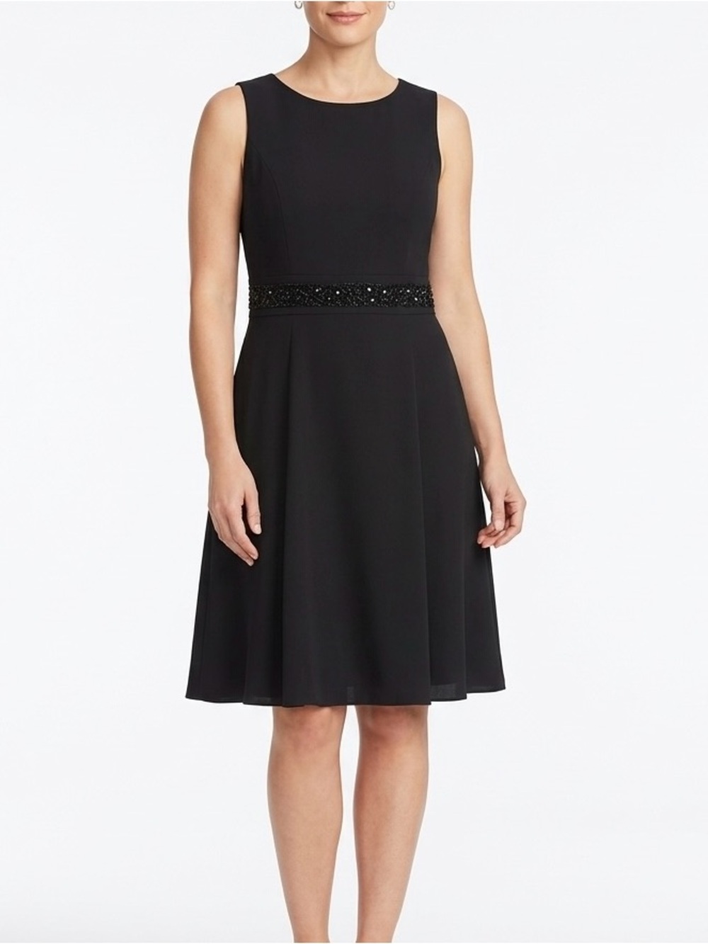 Liz Claiborne Black Sleeveless Beaded Waist Midi Cocktail Dress Size 12 NWT